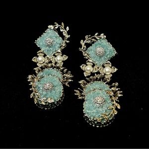 Handcrafted crush stones earrings, Pakistani Indian earrings, formal jewelry